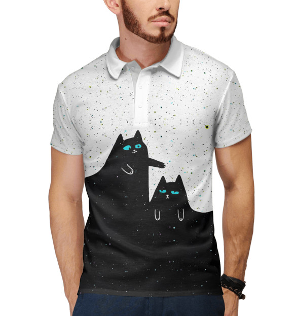 Мужское поло с притом Котики цвета Белый Мужское поло с изображением Котики цвета Белый