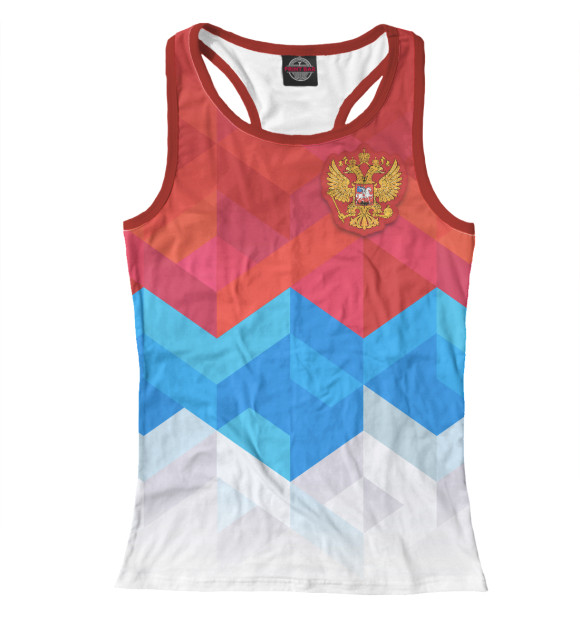Женская майка-борцовка с изображением Герб России и Триколор цвета Белый