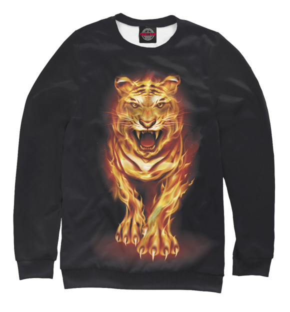 Мужской свитшот с изображением Огненный тигр цвета Белый