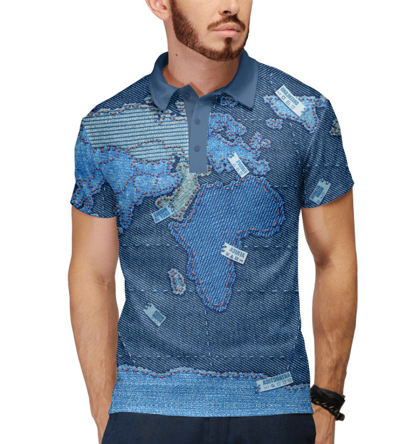 Мужское поло с изображением Карта мира цвета Белый