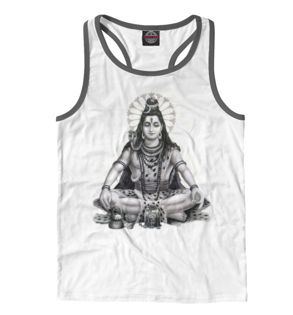 Мужская майка-борцовка с притом Шива и индийский узор цвета Белый Мужская майка-борцовка с изображением Шива и индийский узор цвета Белый