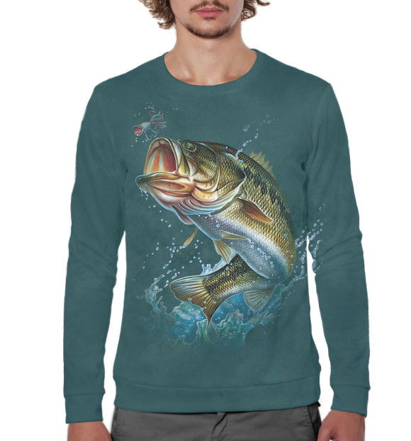 Мужской свитшот с изображением Рыбалка цвета Белый