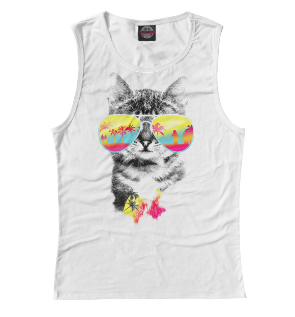 Майка для девочки с изображением Солнечный кот цвета Белый