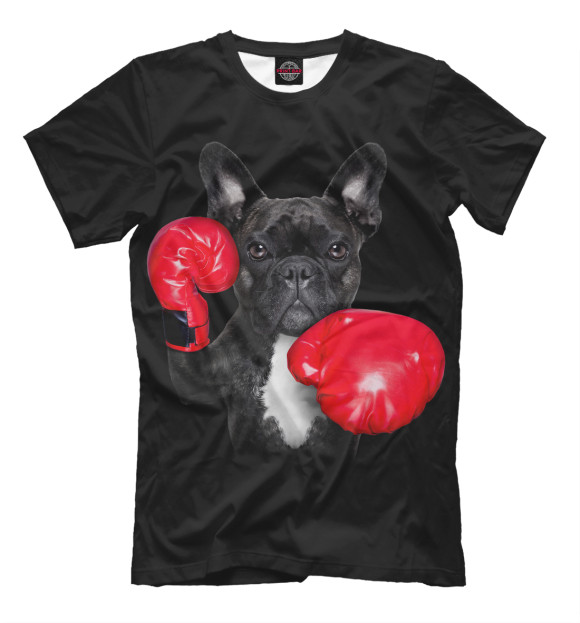 Мужская футболка с изображением Французский бульдог - боксер цвета Черный