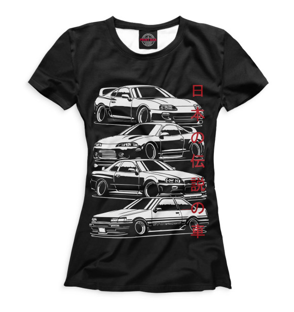 Женская футболка с изображением Japanese Cars цвета Белый