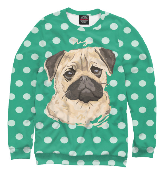 Мужской свитшот с изображением Pug цвета Белый