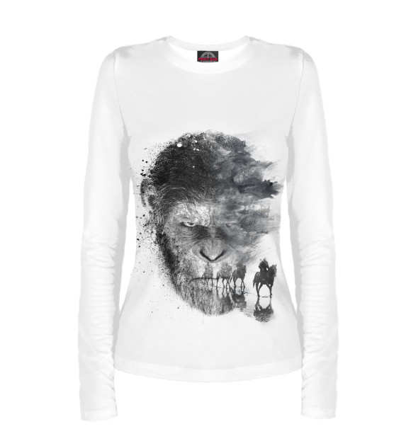 Женский лонгслив с изображением Планета обезьян цвета Белый