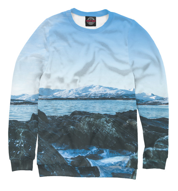 Мужской свитшот с изображением Море и горы цвета Белый