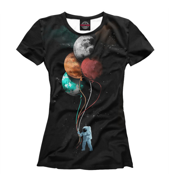 Женская футболка с изображением Гуляющий Астронавт цвета Белый