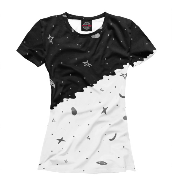 Женская футболка с изображением Черно-белое небо цвета Белый