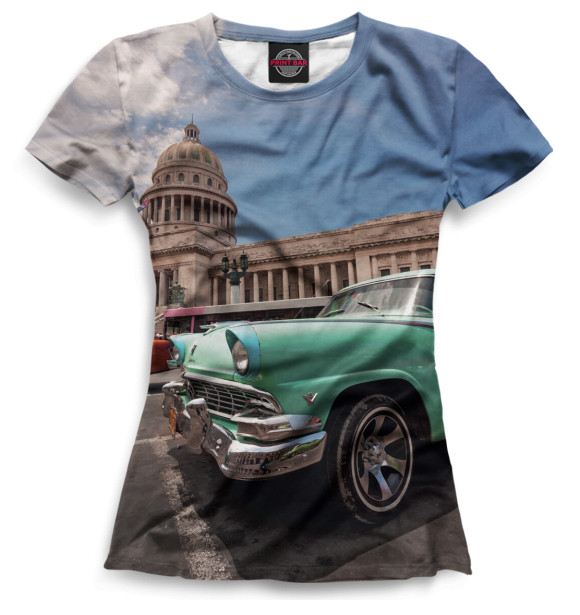Женская футболка с изображением Автомобили на Кубе цвета Белый
