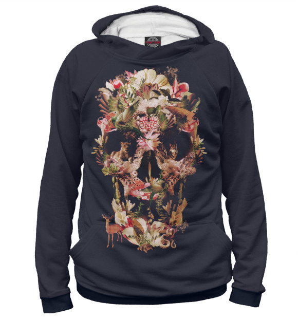 Мужское худи с изображением Jungle skull цвета Белый
