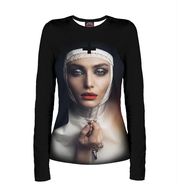 Женский лонгслив с изображением NUN цвета Белый