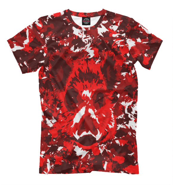 Мужская футболка с изображением Краснобелый камуфляж с кабаном цвета Темно-бордовый