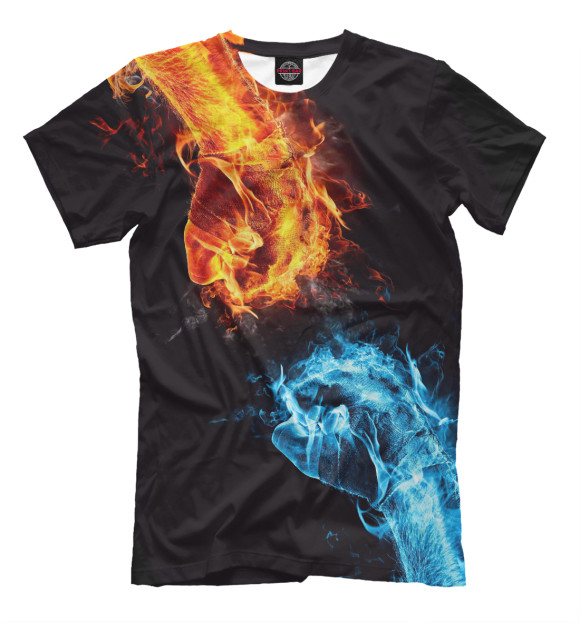 Мужская футболка с изображением Вода и пламя цвета Черный