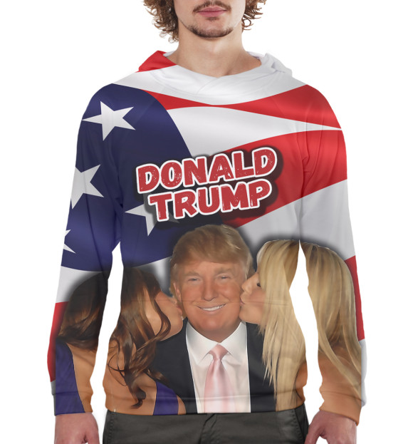 Мужское худи с изображением Дональд Трамп цвета Белый