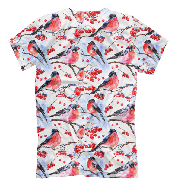 Мужская футболка с изображением Снегири на Ветке цвета Белый