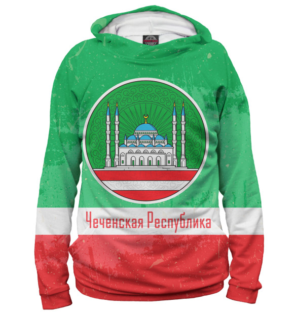 Мужское худи с изображением Чечня цвета Белый