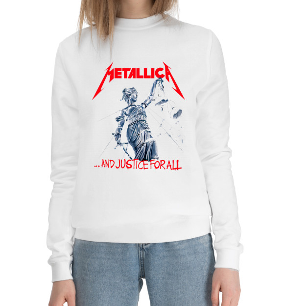 Женский хлопковый свитшот с изображением Metallica цвета Белый