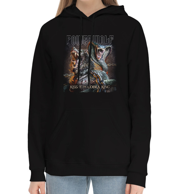 Женский хлопковый худи с изображением Powerwolf цвета Черный