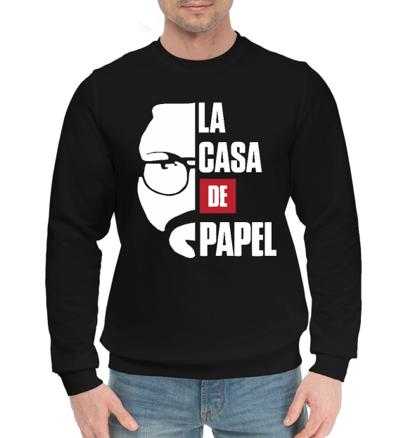 Мужской хлопковый свитшот с изображением La Casa De Papel цвета Черный