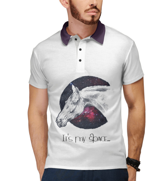 Мужское поло с изображением Мой космос - лошади цвета Белый