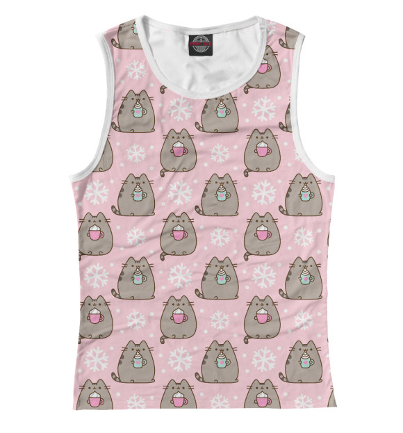 Майка для девочки с изображением Pusheen Уютный Паттерн цвета Белый