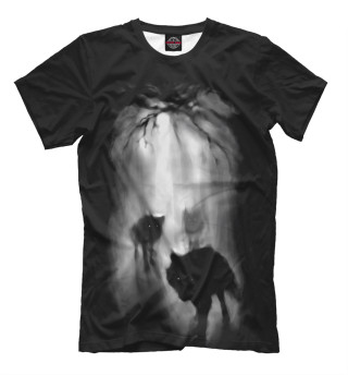 Мужская футболка Волки ночью в лесу