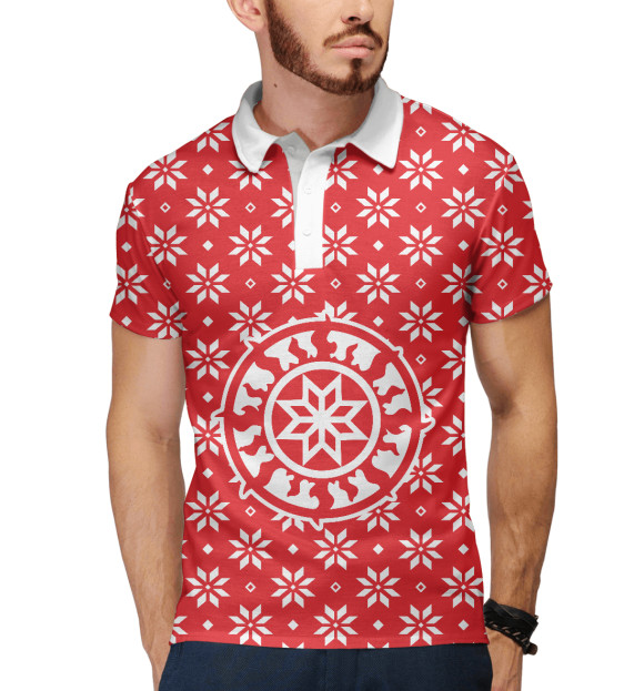 Мужское поло с изображением Алатырь цвета Белый