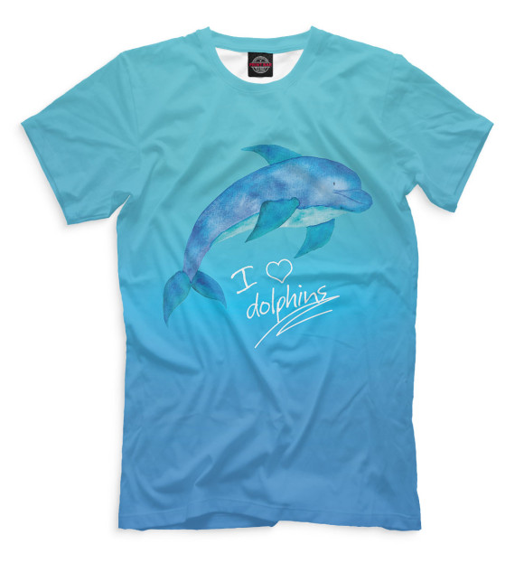 Мужская футболка с изображением Love dolphins цвета Грязно-голубой