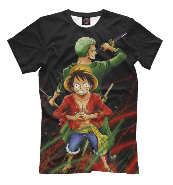 Мужская футболка с изображением Luffy and Zoro цвета Черный