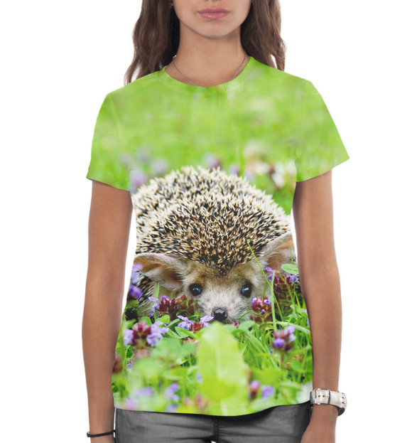 Женская футболка с изображением Ёжики цвета Белый