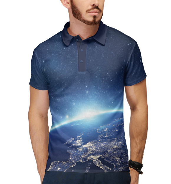 Мужское поло с притом Земля из Космоса цвета Белый Мужское поло с изображением Земля из Космоса цвета Белый