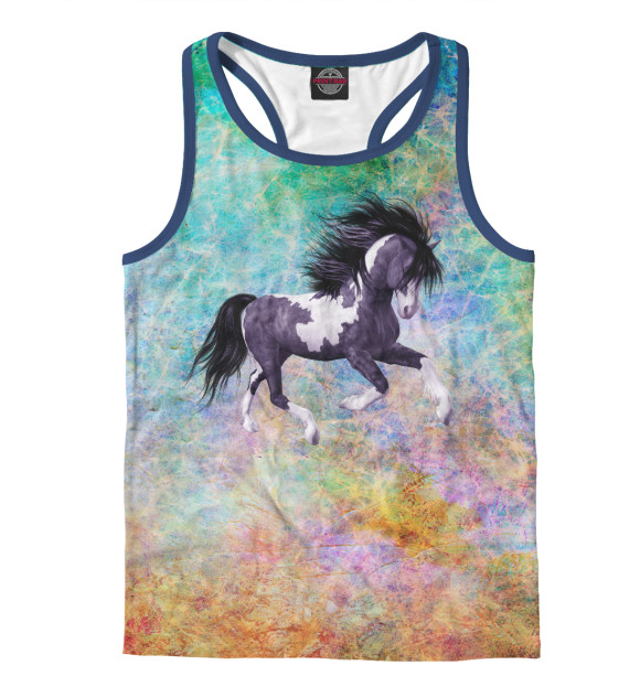 Мужская майка-борцовка с изображением Черногривый скакун цвета Белый