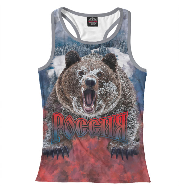 Женская майка-борцовка с изображением Русский Медведь цвета Белый