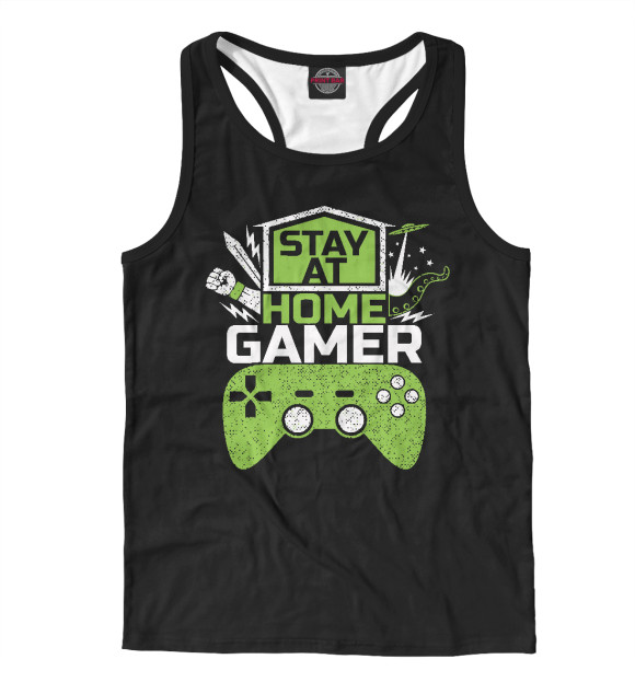 Мужская майка-борцовка с изображением Геймер, сиди дома цвета Белый