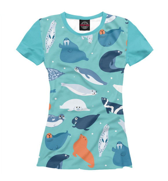 Женская футболка с изображением Морские котики цвета Белый