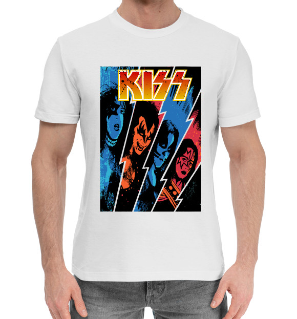 Мужская хлопковая футболка с изображением Kiss цвета Белый
