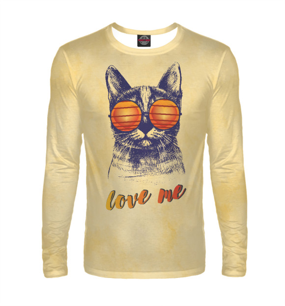 Мужской лонгслив с изображением Cat Love me цвета Белый