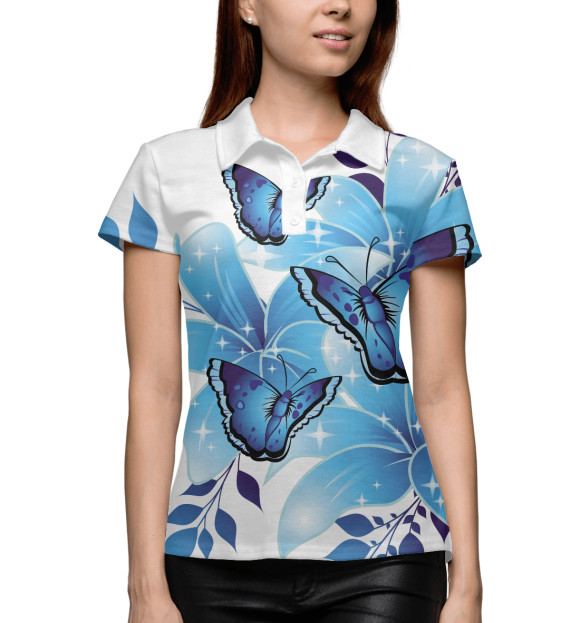 Женское поло с изображением Бабочка цвета Белый