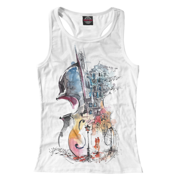 Женская майка-борцовка с изображением Музыкальный инструмент цвета Белый