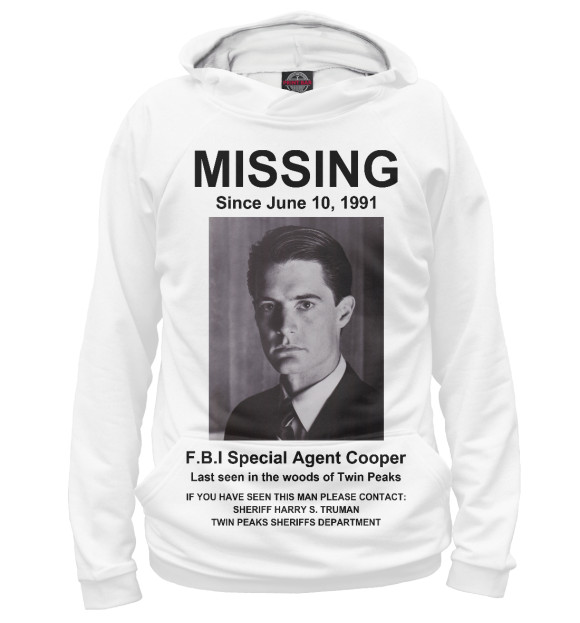 Мужское худи с изображением Agent Cooper Missing цвета Белый