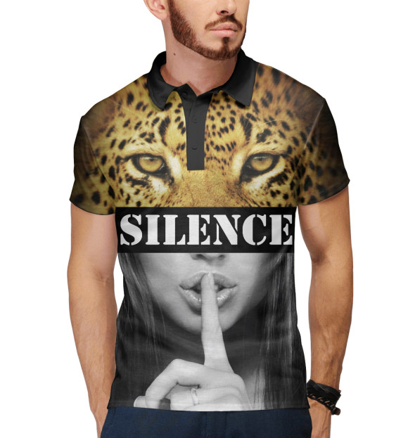 Мужское поло с изображением Silence цвета Белый