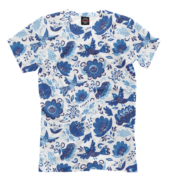 Футболка для мальчиков с изображением Гжель цвета Молочно-белый