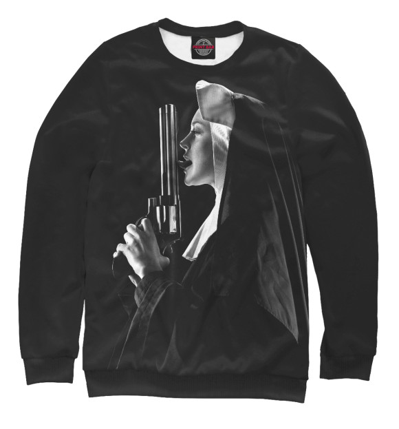 Свитшот для девочек с изображением Монашка с пистолетом цвета Белый