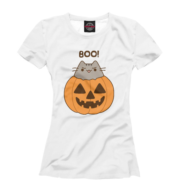 Женская футболка с изображением Pusheen Boo! цвета Белый