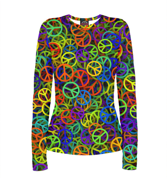 Женский лонгслив с изображением Символ мира. Радужная текстура цвета Белый