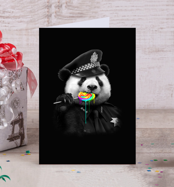 Открытка с изображением Panda Cop цвета Белый