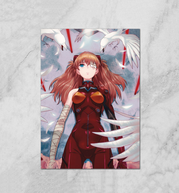 Плакат с изображением Evangelion Asuka 2 цвета Белый