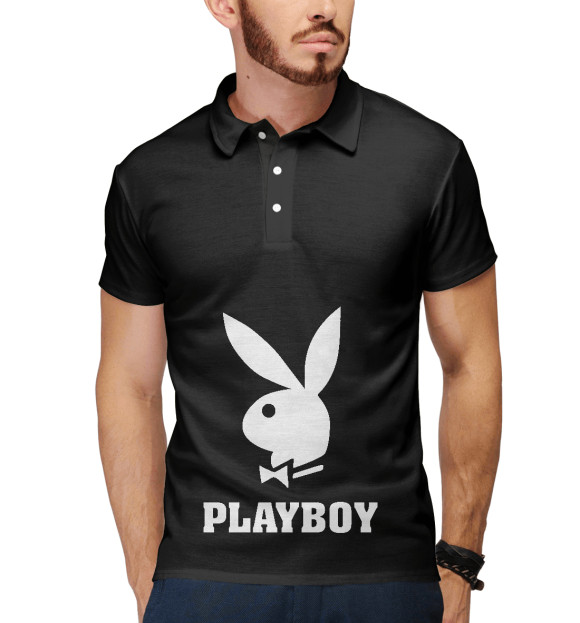Мужское поло с изображением PlayBoy цвета Белый
